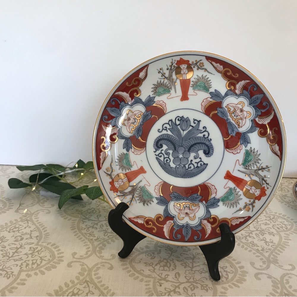 Vintage Original LJ Japan Decorative Plate Gold Finish on Edges with Black Stand